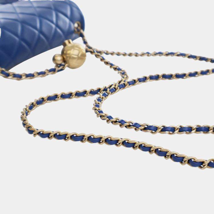 Pre Owned Chanel Blue Mini Rectangular Classic Lambskin Pearl Crush Single Flap