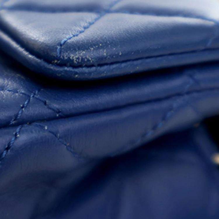 Pre Owned Chanel Blue Mini Rectangular Classic Lambskin Pearl Crush Single Flap