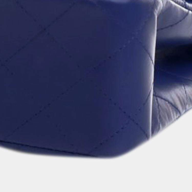 Pre Owned Chanel Blue Medium Classic Lambskin Double Flap