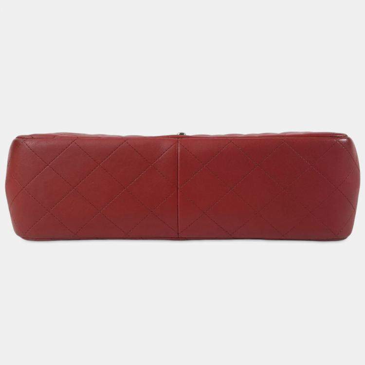 Pre Owned Chanel Red Jumbo Classic Lambskin Double Flap
