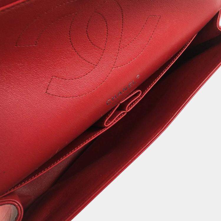 Pre Owned Chanel Red Jumbo Classic Lambskin Double Flap