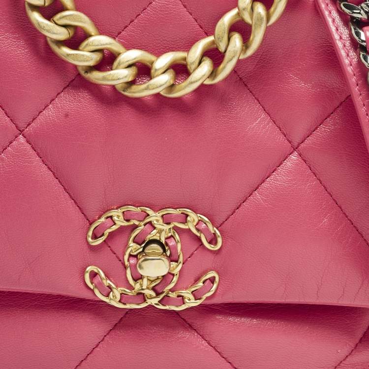Pre Owned Chanel 19 Small Pink Quilted Leather Flap Bag