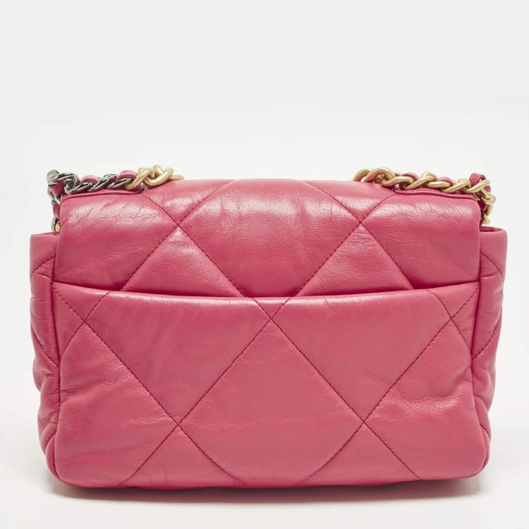 Pre Owned Chanel 19 Small Pink Quilted Leather Flap Bag