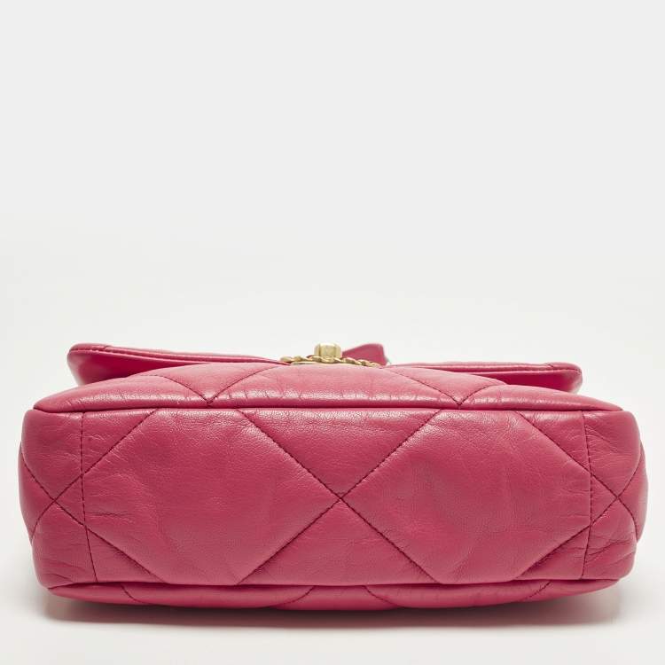Pre Owned Chanel 19 Small Pink Quilted Leather Flap Bag