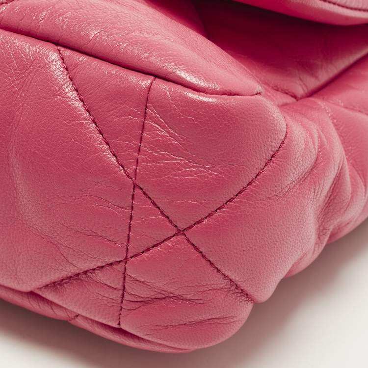 Pre Owned Chanel 19 Small Pink Quilted Leather Flap Bag