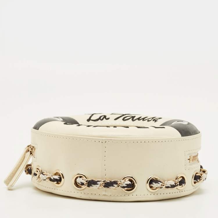 Pre Owned Chanel La Pausa Lifesaver White/Black Leather Round Bag