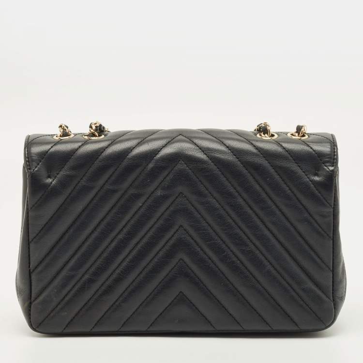 Pre Owned Chanel Statement Medium Black Chevron Leather Flap Bag