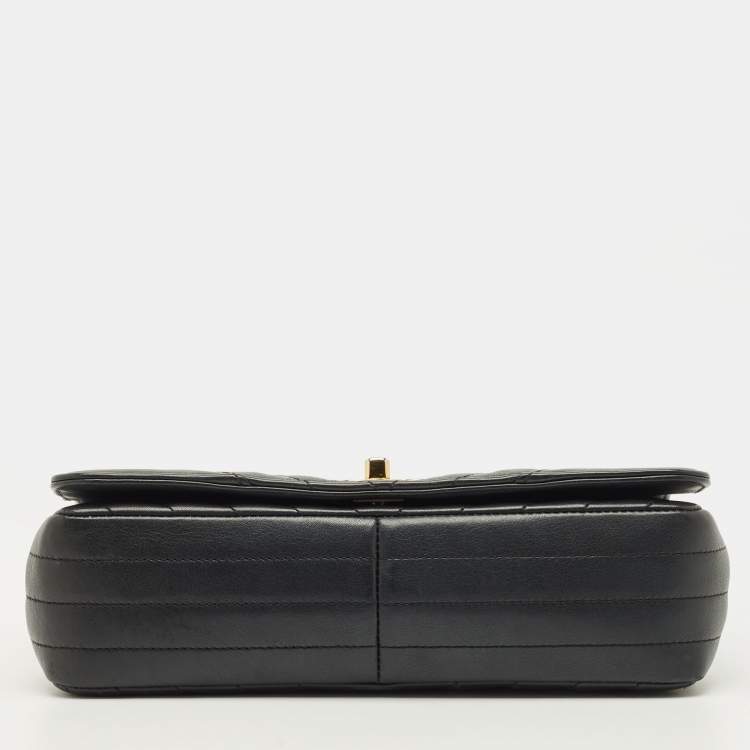 Pre Owned Chanel Statement Medium Black Chevron Leather Flap Bag