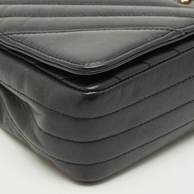 Pre Owned Chanel Statement Medium Black Chevron Leather Flap Bag