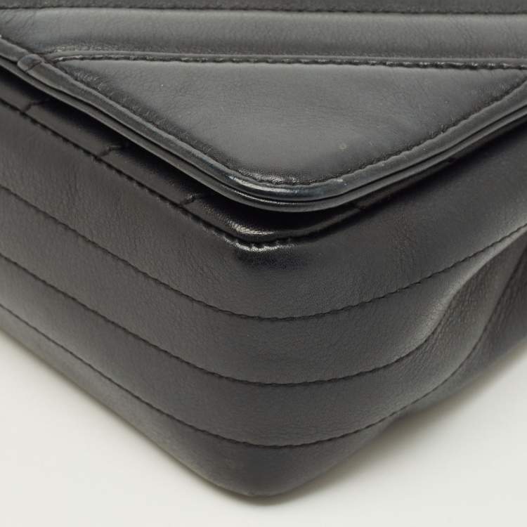 Pre Owned Chanel Statement Medium Black Chevron Leather Flap Bag