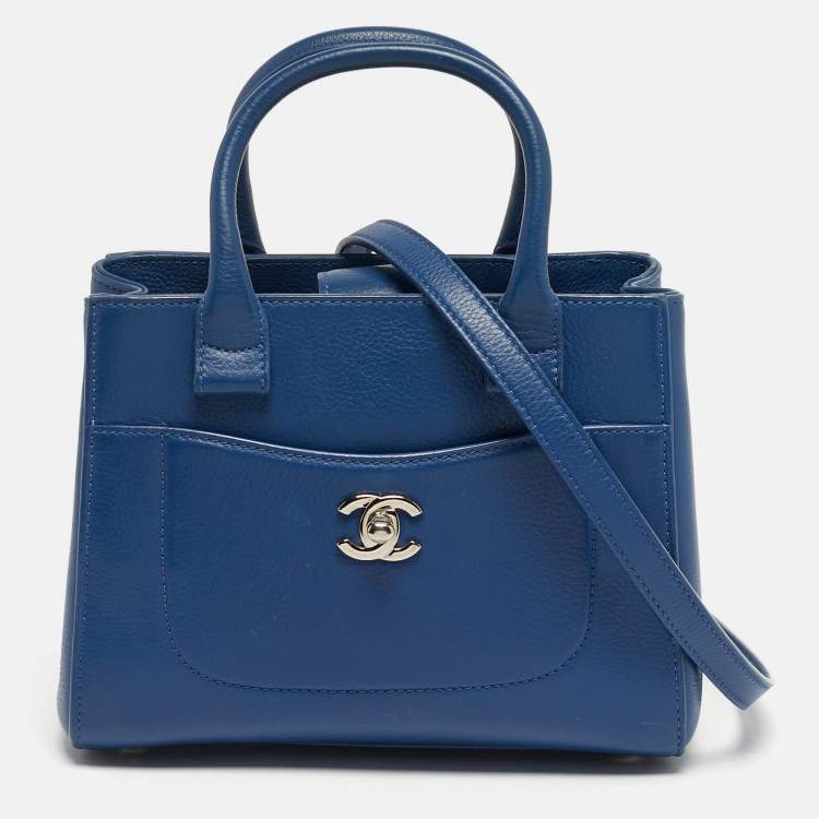 Pre Owned Chanel Neo Executive Mini Blue Leather Tote