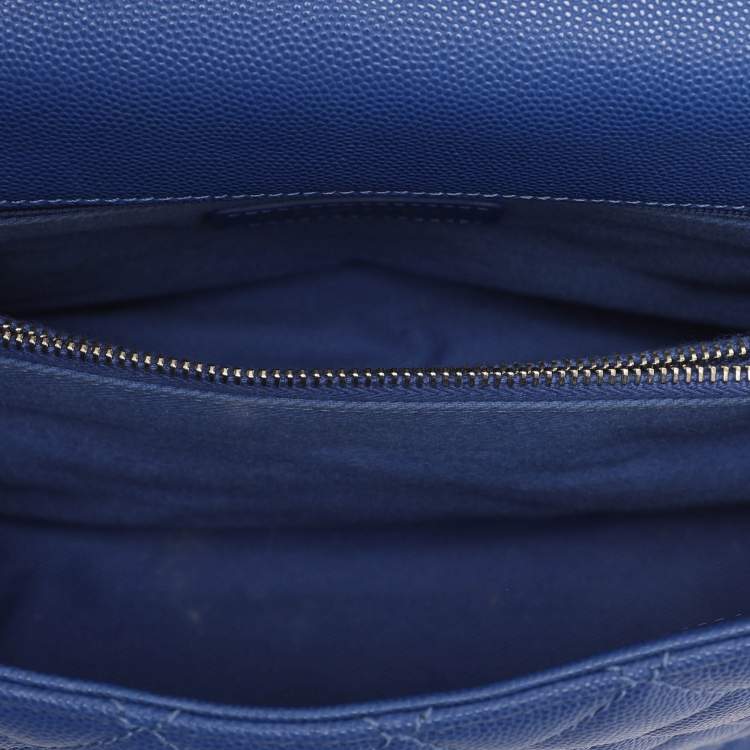 Pre Owned Chanel Coco Blue/Burgundy Quilted Caviar Leather and Lizard Embossed Top Handle Bag