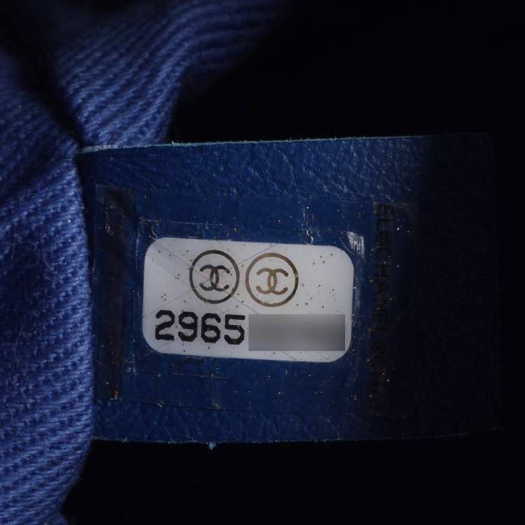 Pre Owned Chanel Coco Blue/Burgundy Quilted Caviar Leather and Lizard Embossed Top Handle Bag