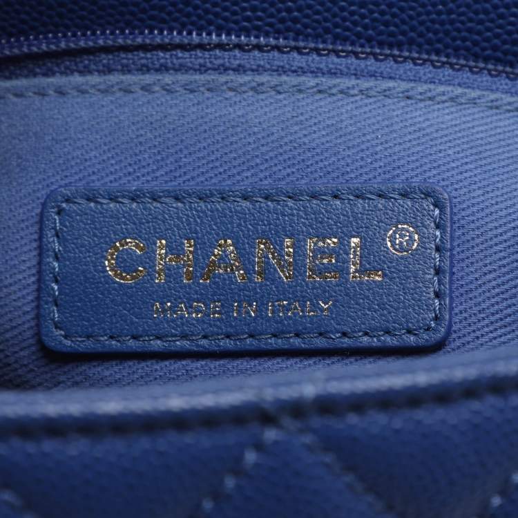 Pre Owned Chanel Coco Blue/Burgundy Quilted Caviar Leather and Lizard Embossed Top Handle Bag