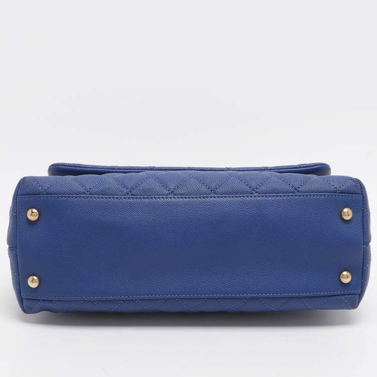 Pre Owned Chanel Coco Blue/Burgundy Quilted Caviar Leather and Lizard Embossed Top Handle Bag