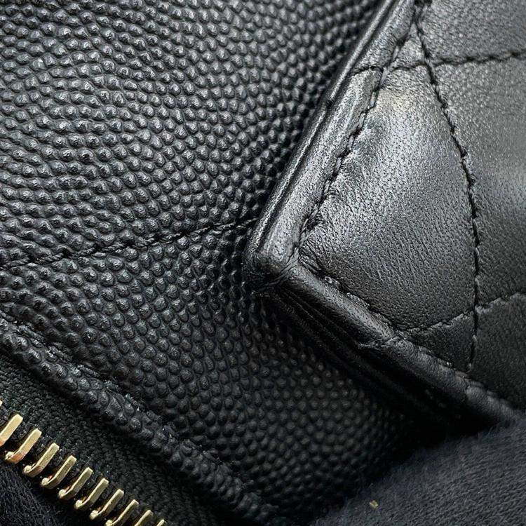 Pre Owned Chanel Bowling Bag Black Caviar Leather Lambskin Size Large