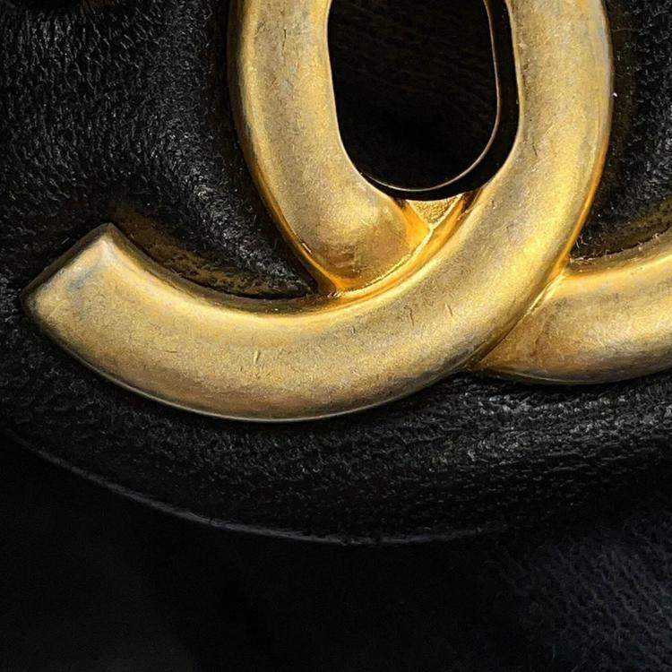 Pre Owned Chanel Bowling Bag Black Caviar Leather Lambskin Size Large