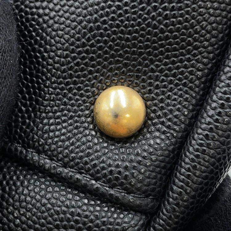 Pre Owned Chanel Bowling Bag Black Caviar Leather Lambskin Size Large