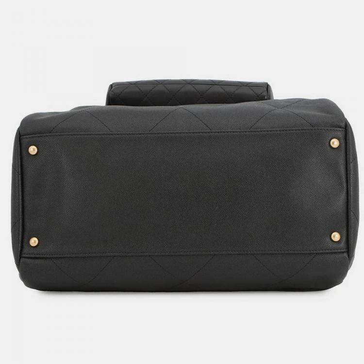 Pre Owned Chanel Bowling Bag Black Caviar Leather Lambskin Size Large