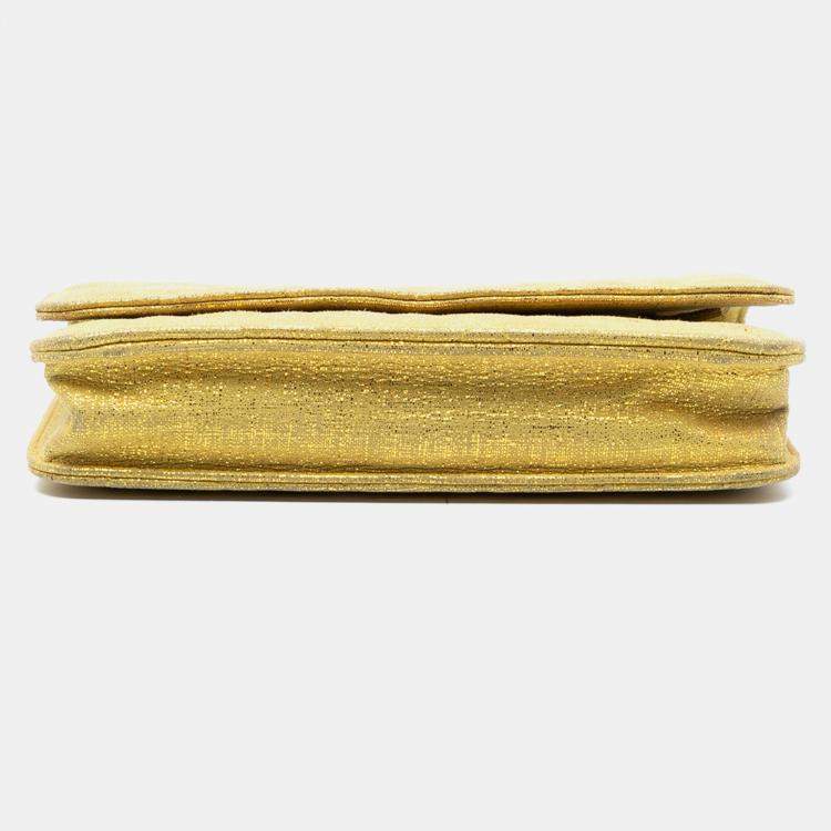 Pre Owned Chanel Yellow CC Quilted Metallic Fabric Wallet On Chain