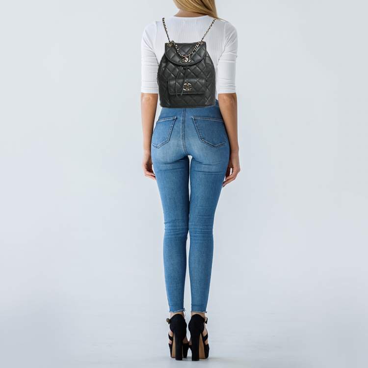 Pre Owned Chanel Duma Black Caviar Quilted Leather Mini Backpack