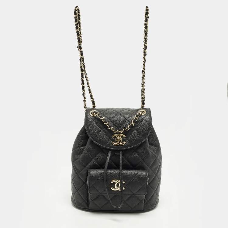 Pre Owned Chanel Duma Black Caviar Quilted Leather Mini Backpack