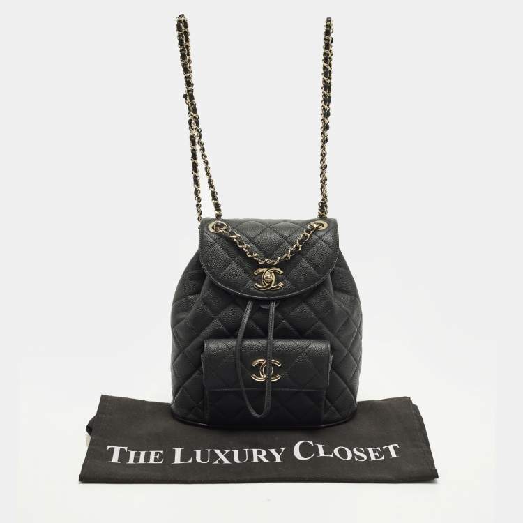 Pre Owned Chanel Duma Black Caviar Quilted Leather Mini Backpack