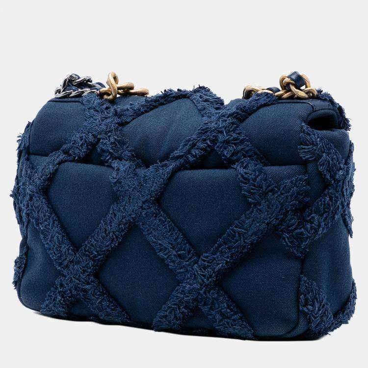 Pre Owned Chanel Blue Medium Canvas and Cotton 19 Flap
