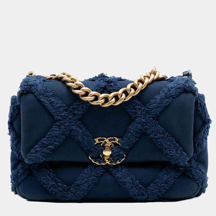 Pre Owned Chanel Blue Medium Canvas and Cotton 19 Flap