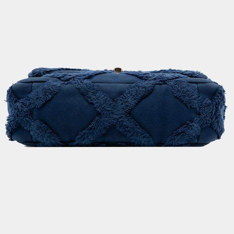 Pre Owned Chanel Blue Medium Canvas and Cotton 19 Flap