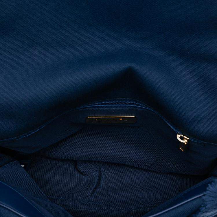 Pre Owned Chanel Blue Medium Canvas and Cotton 19 Flap