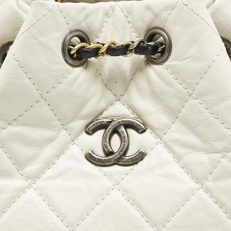 Pre Owned Chanel Gabrielle Mini White/Black Aged Leather Mini Backpack