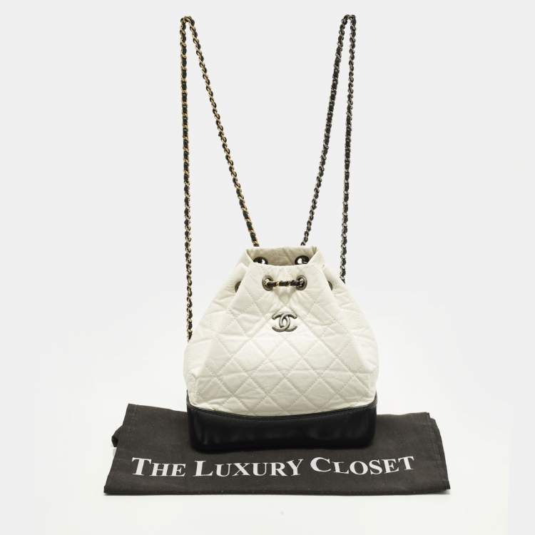 Pre Owned Chanel Gabrielle Mini White/Black Aged Leather Mini Backpack