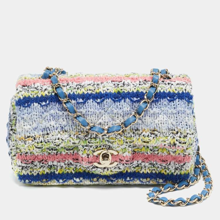 Pre Owned Chanel Classic Single Mini Multicolor Quilted Tweed Flap Bag