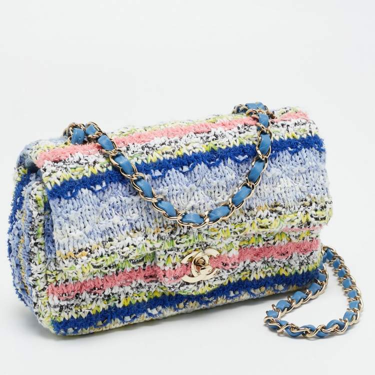 Pre Owned Chanel Classic Single Mini Multicolor Quilted Tweed Flap Bag