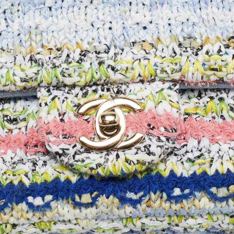 Pre Owned Chanel Classic Single Mini Multicolor Quilted Tweed Flap Bag
