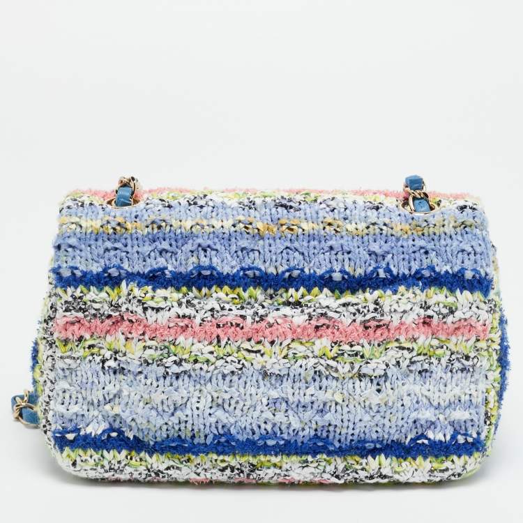 Pre Owned Chanel Classic Single Mini Multicolor Quilted Tweed Flap Bag