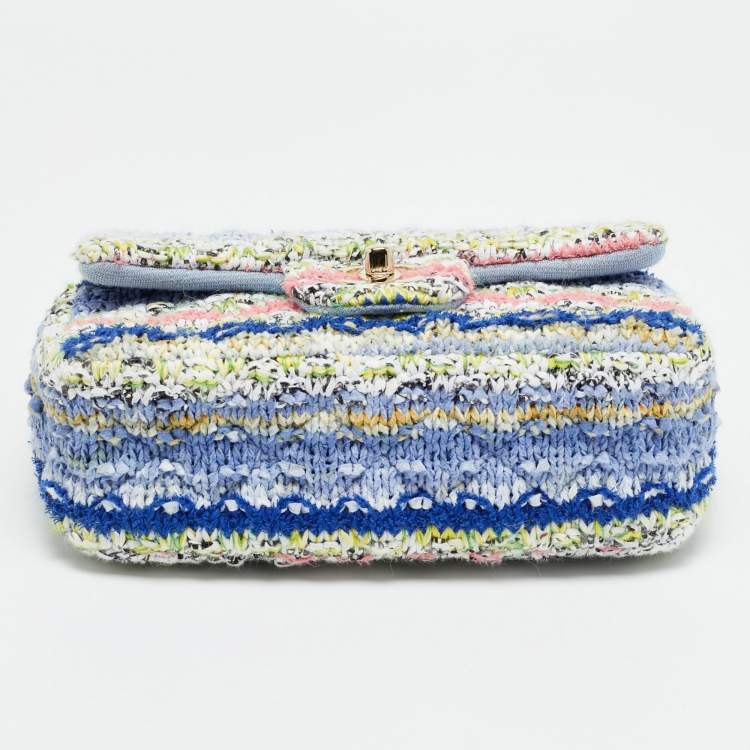 Pre Owned Chanel Classic Single Mini Multicolor Quilted Tweed Flap Bag