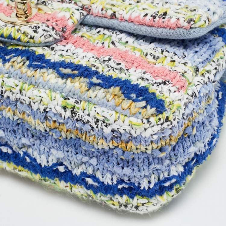 Pre Owned Chanel Classic Single Mini Multicolor Quilted Tweed Flap Bag