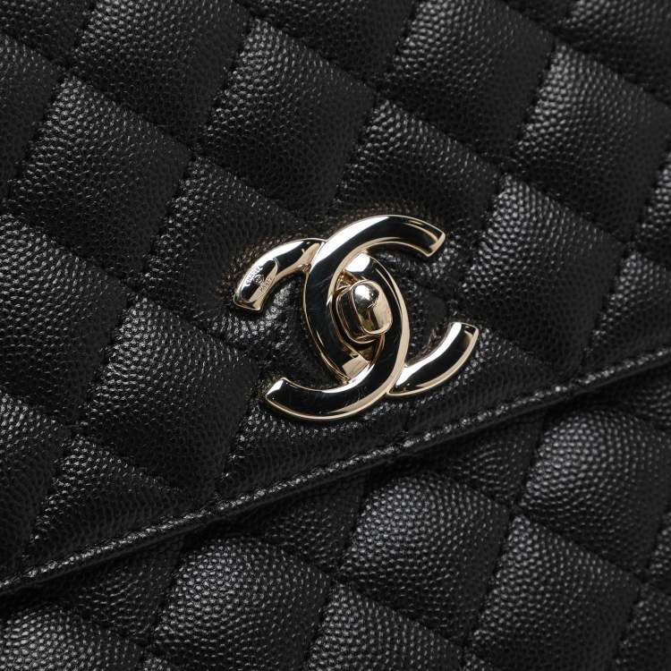 Pre Owned Chanel Coco Handle Large Black Quilted Caviar Leather Top Handle Bag