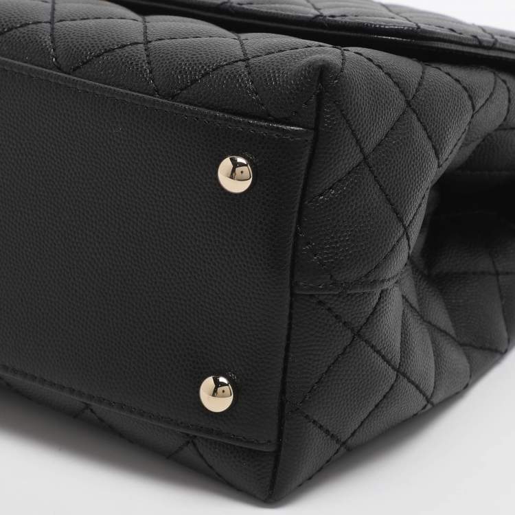 Pre Owned Chanel Coco Handle Large Black Quilted Caviar Leather Top Handle Bag