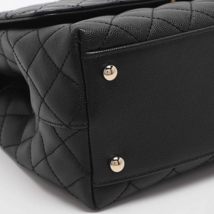 Pre Owned Chanel Coco Handle Large Black Quilted Caviar Leather Top Handle Bag