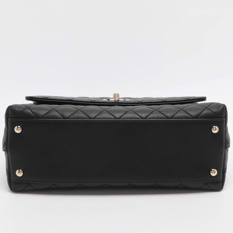 Pre Owned Chanel Coco Handle Large Black Quilted Caviar Leather Top Handle Bag