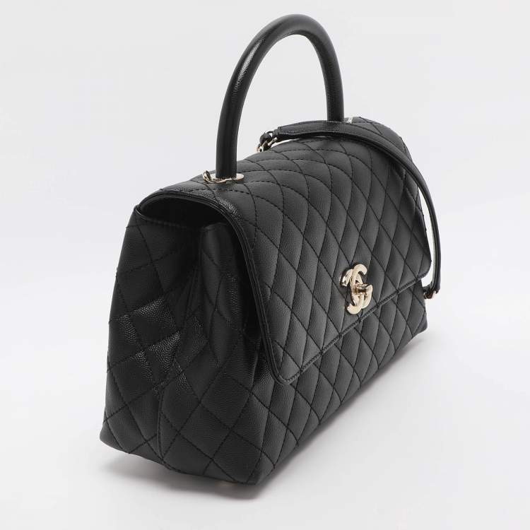 Pre Owned Chanel Coco Handle Large Black Quilted Caviar Leather Top Handle Bag