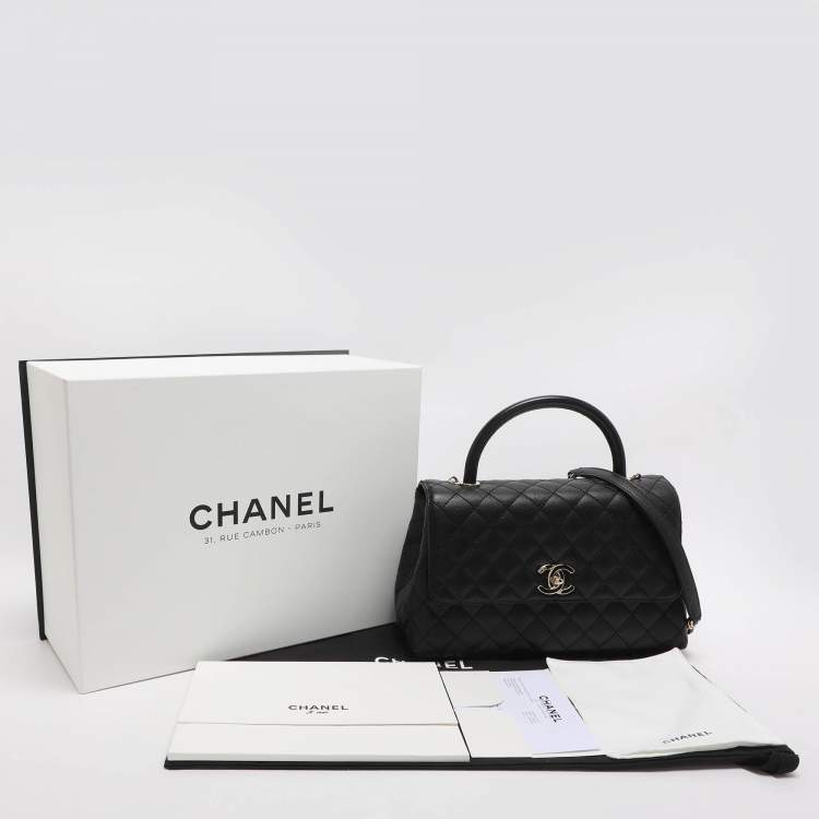 Pre Owned Chanel Coco Handle Large Black Quilted Caviar Leather Top Handle Bag