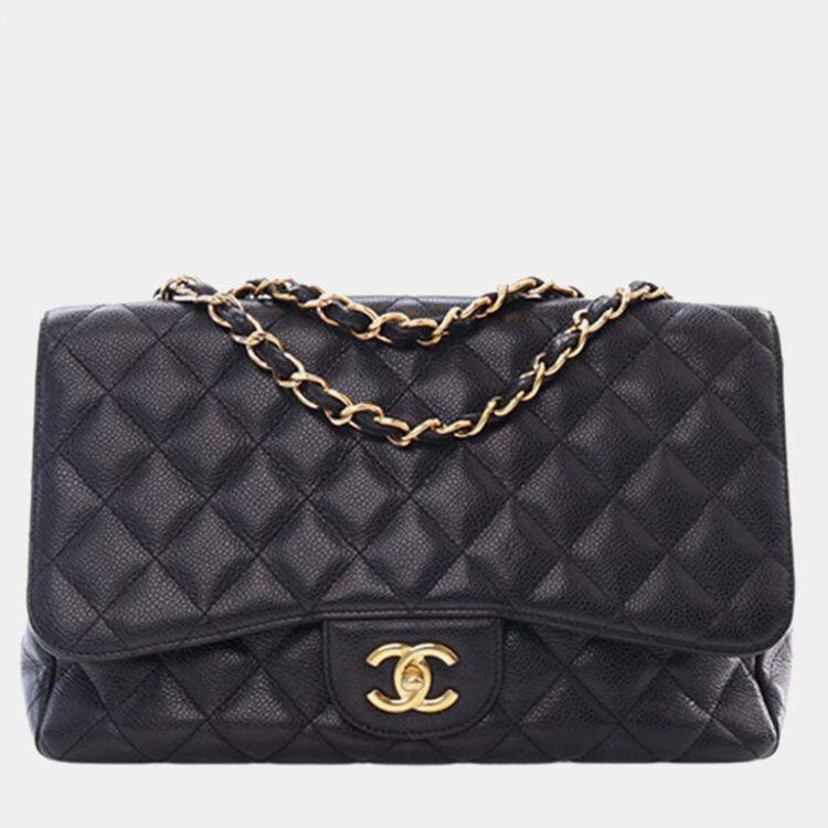 Pre Owned Chanel Black Jumbo Classic Caviar Single Flap