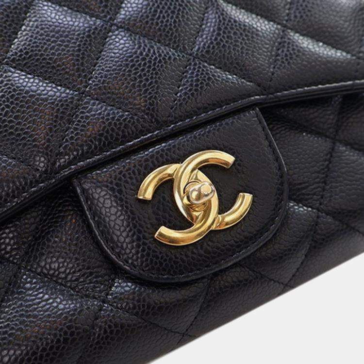 Pre Owned Chanel Black Jumbo Classic Caviar Single Flap