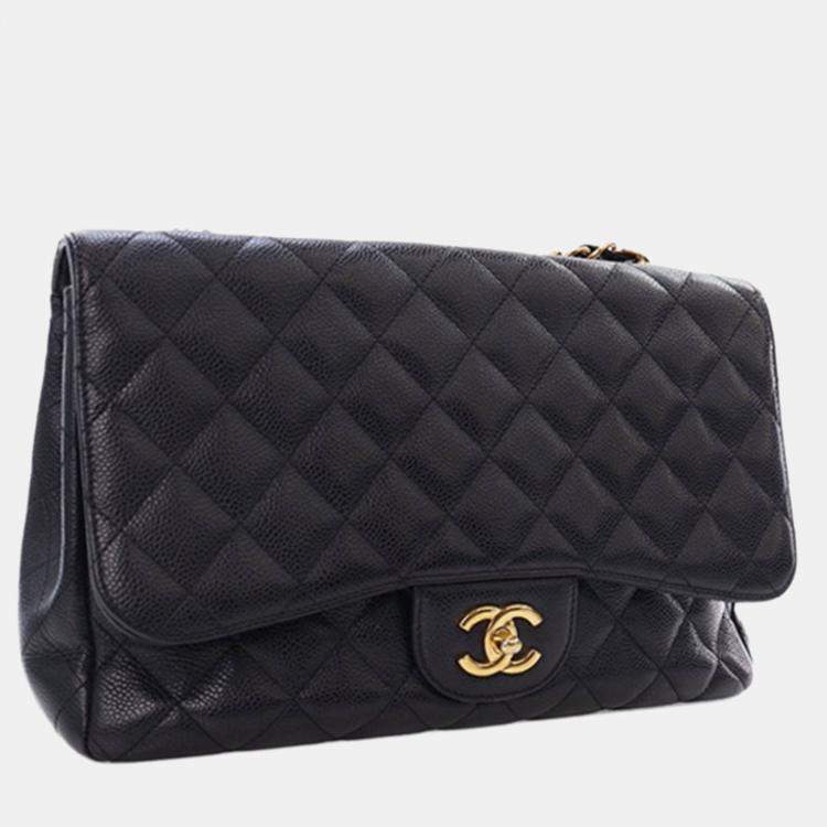 Pre Owned Chanel Black Jumbo Classic Caviar Single Flap