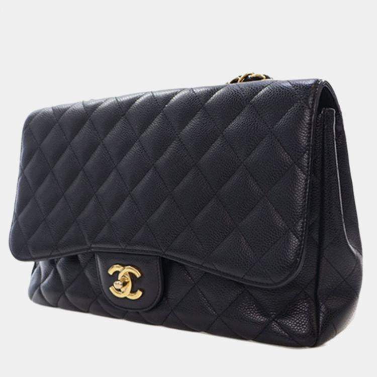 Pre Owned Chanel Black Jumbo Classic Caviar Single Flap