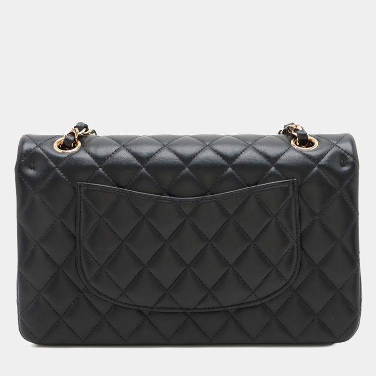 Pre Owned Chanel Black Medium Classic Lambskin Double Flap